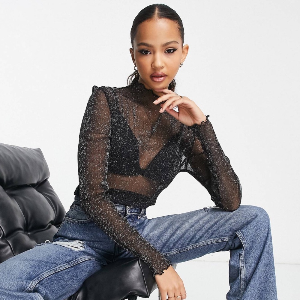 NWT Glitter Mesh Top